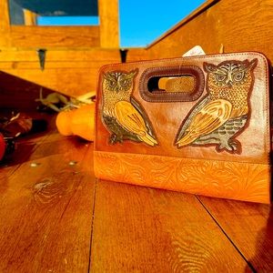Lucy owl handmade leather clutch crossbody bag